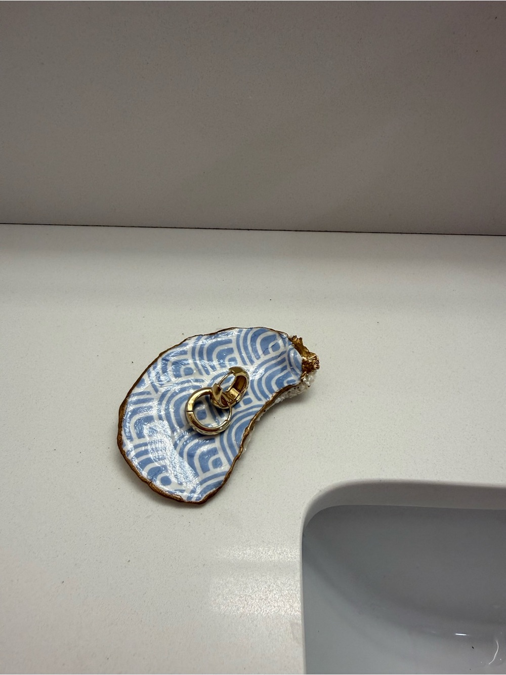 Handmade Oyster Shell Jewelry Dish with Gold Leaf Dipped Edge